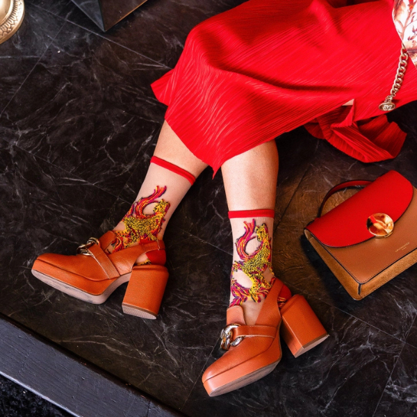 'Flaming Cheetah' Sheer Socks