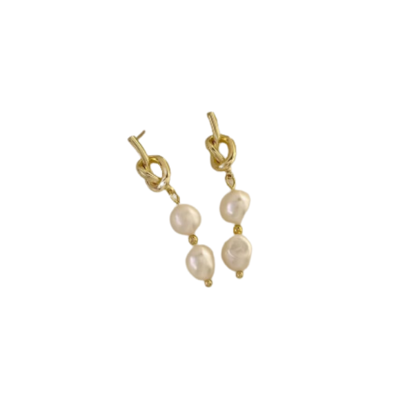 Pearl & Gold Knot Stud Earrings