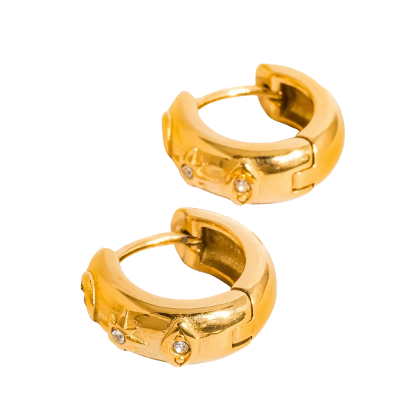 18K Gold Non-Tarnish Cz Star Clicker Hoop Earrings