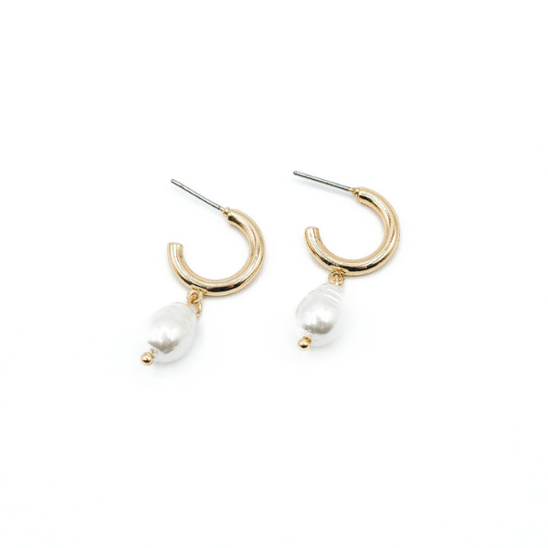 LA Gold Plated Pearl Drop & 15mm Thick Hoop Earring