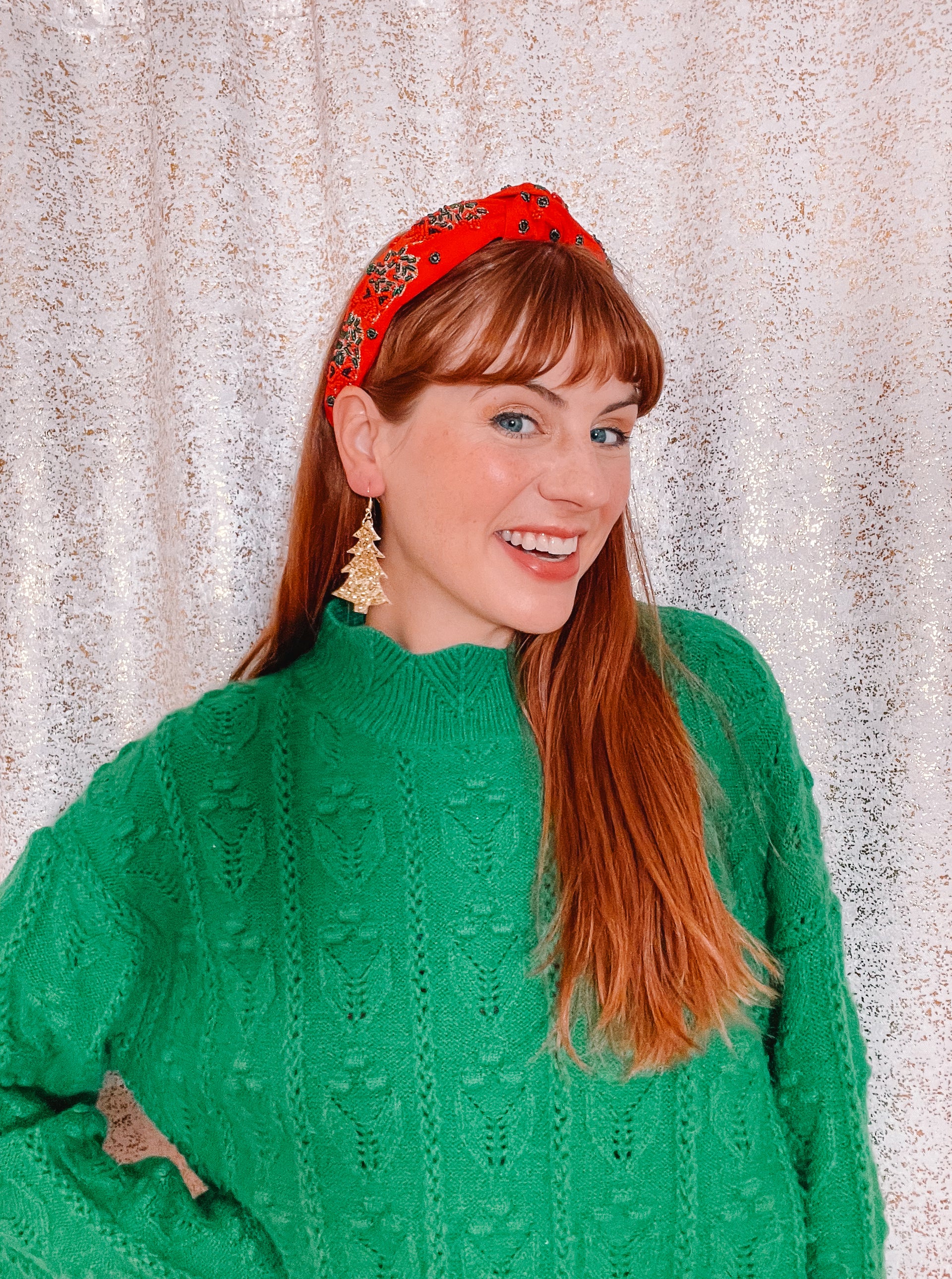 Holiday Earring - Gold glittering tree