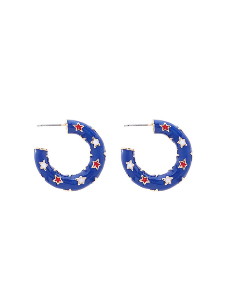 Red & White Star Blue Hoop Earrings