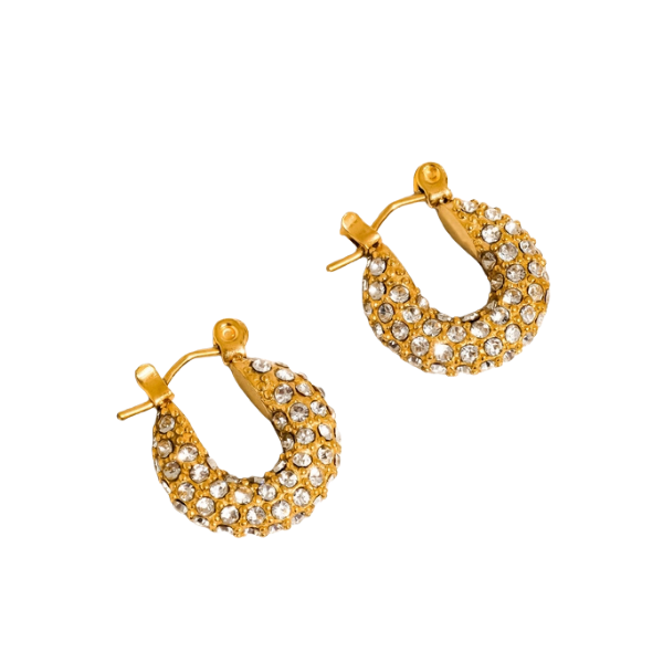 18k Gold Plated Non-Tarnish CZ Stone Studded Hoop Earrings