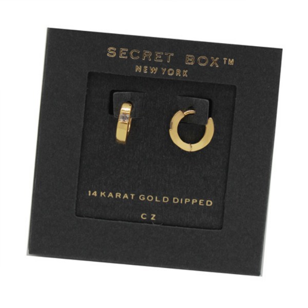 Secret Box NY 14k Gold Dipped Square CZ Mini Huggie Hoop Earrings