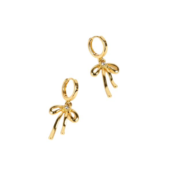 Droopy Bow w/Rhinestone Accent Hoop Earrings