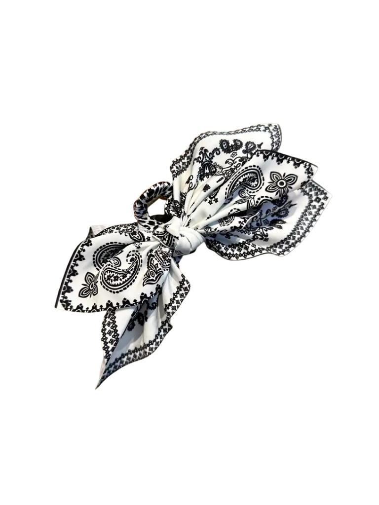 Black & White Paisley Bow Claw Clip