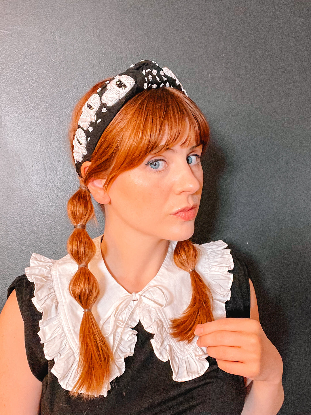 Mummy Beaded Black Headband