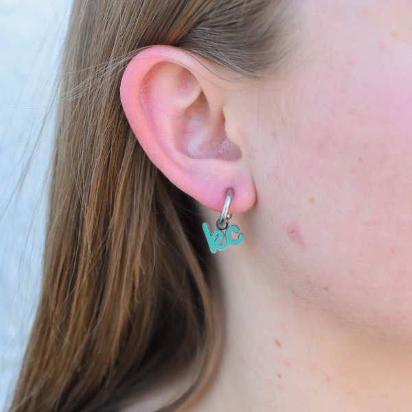 Kansas City Teal Script Charm Huggie Hoop Earrings