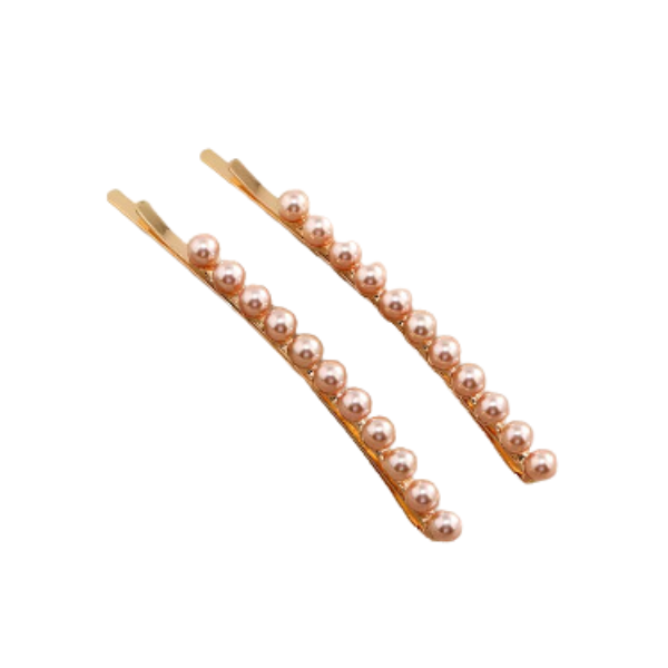 2pc Simple Champagne Pearl Bobby Pins Set