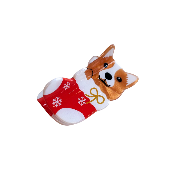 Holiday Claw Clips - Corgi Stocking