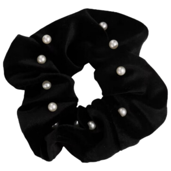 Black Velvet Pearl Accented Super Scrunchie