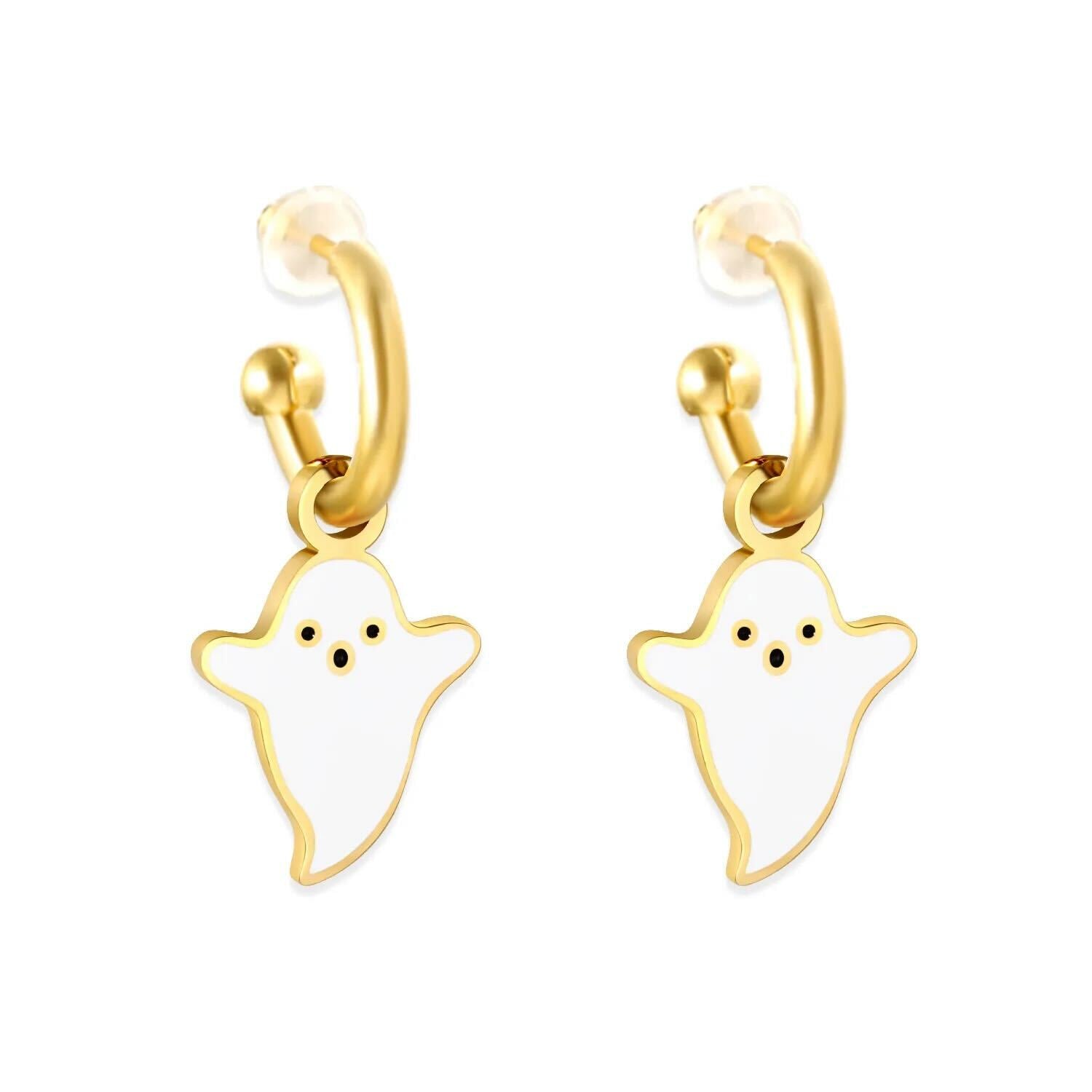 Ghost Charm Huggie Hoop Earrings