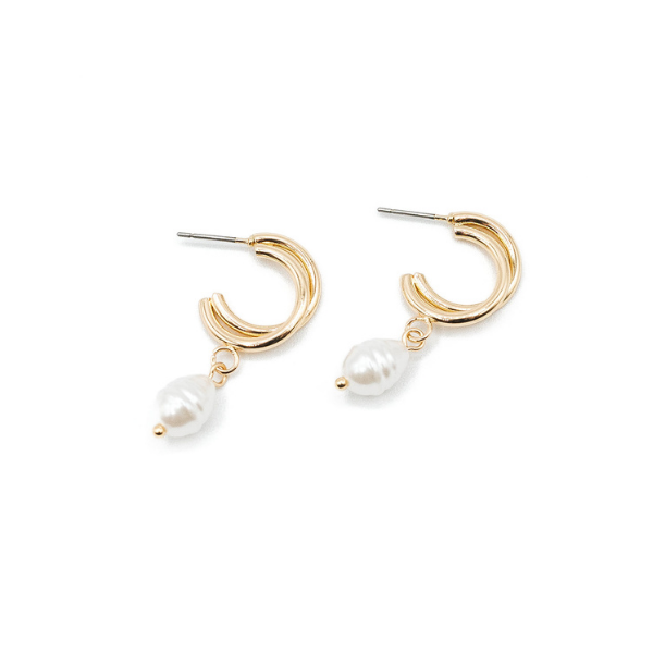 LA Gold Plated Pearl Drop & Double Overlap Hoop Earring