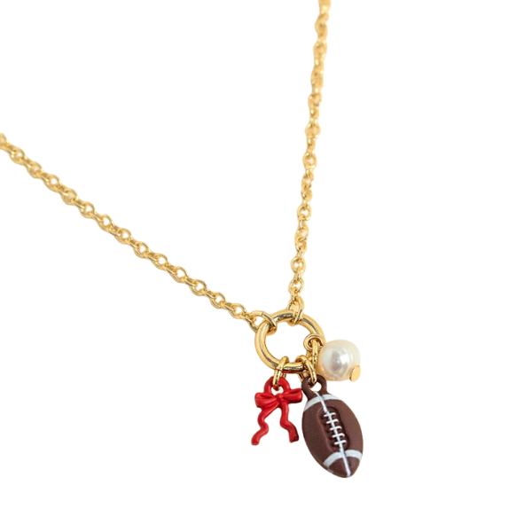 'Touchdown' Football & Red Bow Charms Slider Necklace