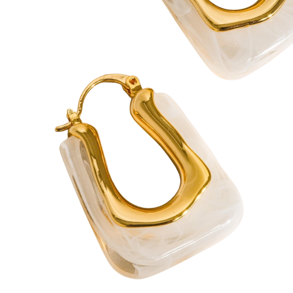 18k Gold Plated White Quartz U-Shaped Statement Hoop Earrings