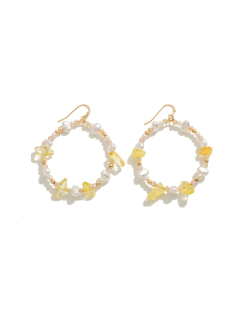 Yellow Pearl Circle Drop Earrings