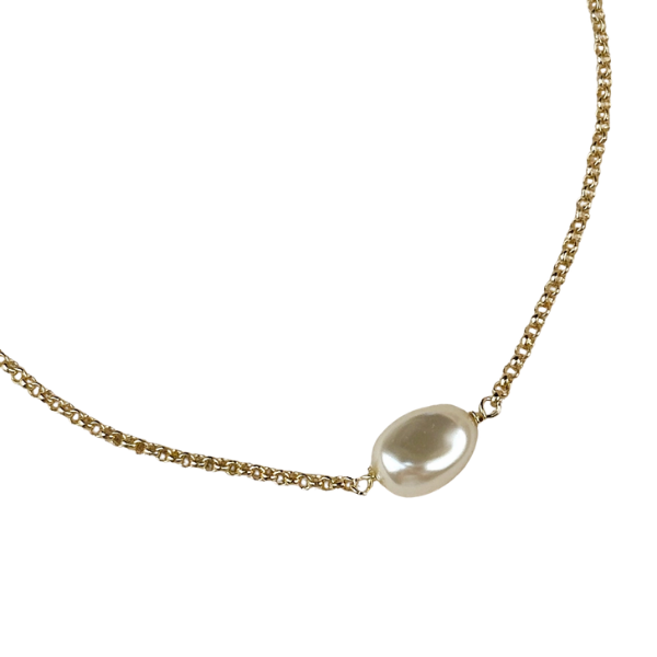 18K Gold Filled Bracelet - Single Baroque Pearl Bead