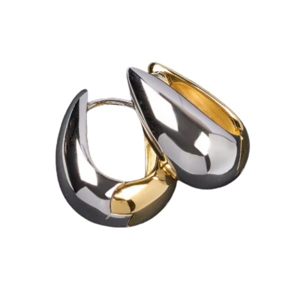 Mixed Metal Rounded Square Hoops Earrings