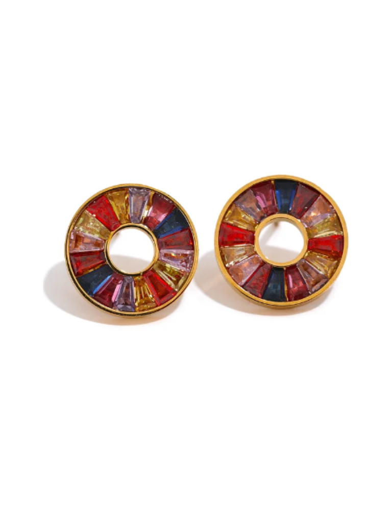 Colorful Rhinestone Disc Stud Earrings