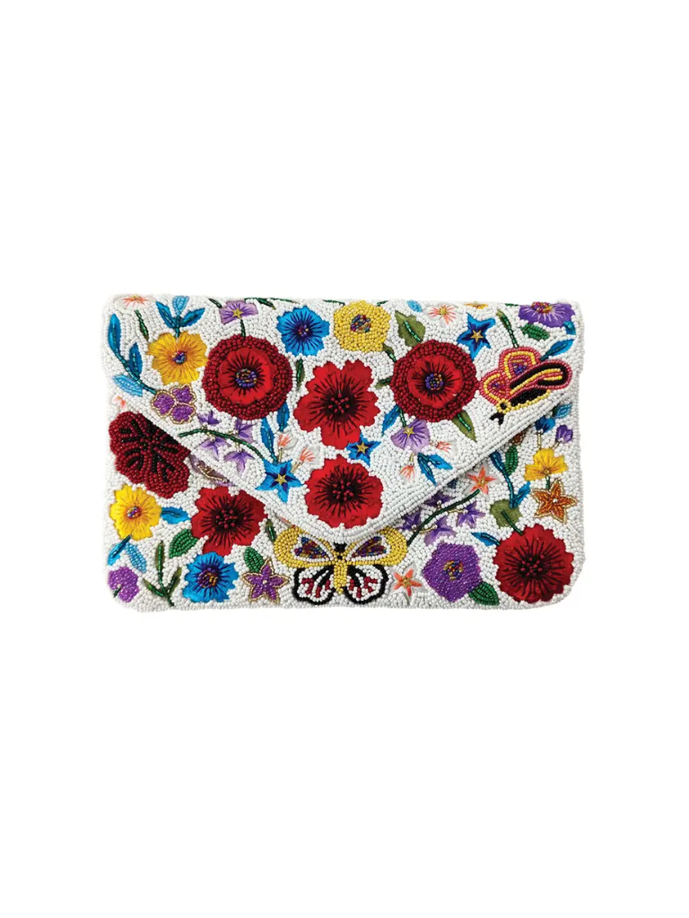Bright Multicolor Flower Beaded Clutch Bag