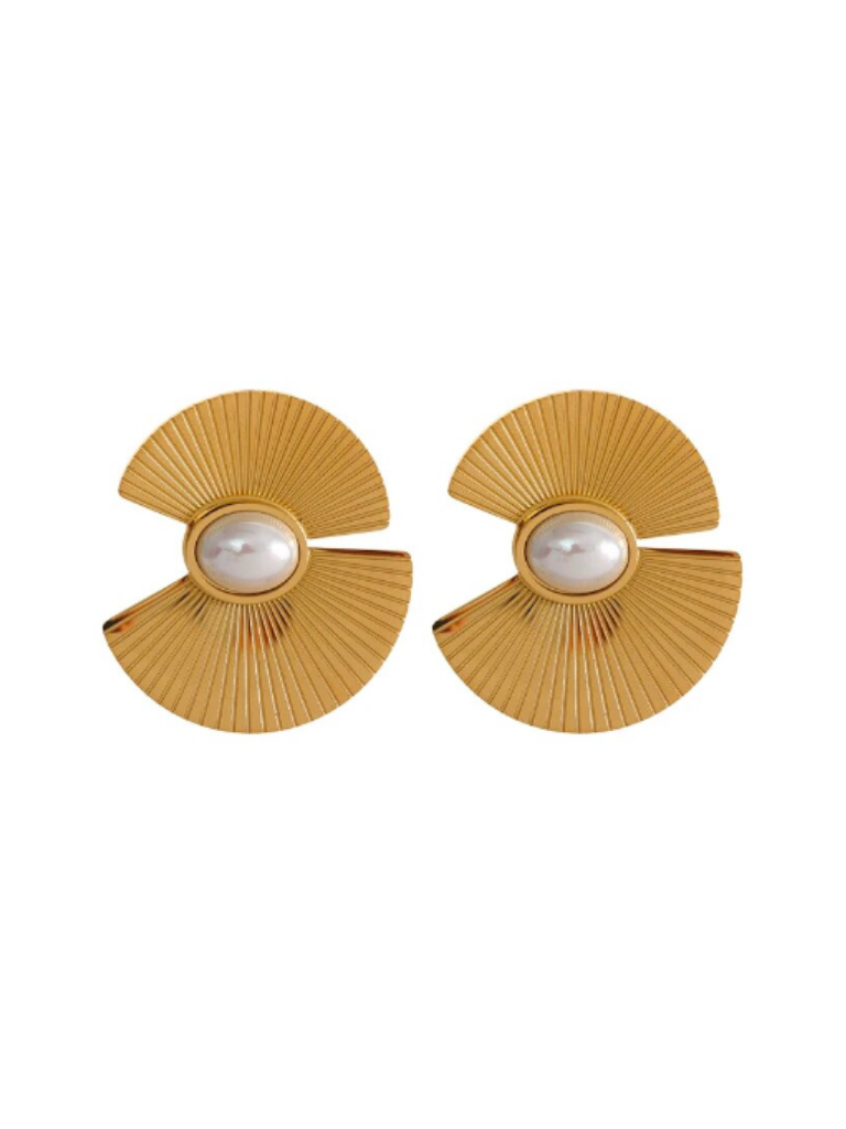 Medallion Fans w/Pearl Accent Earrings