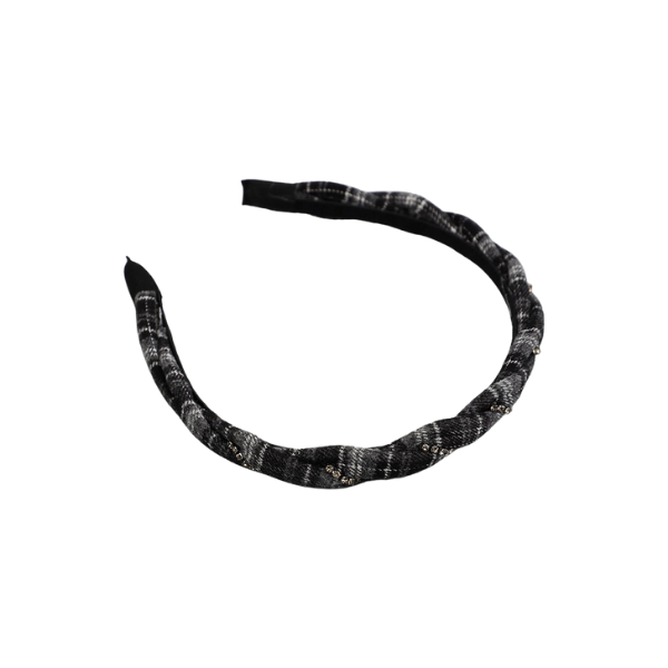 Braided Plaid Headband w/Rhinestone Accents