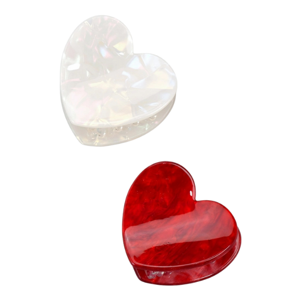 2pc Red & White Heart Claw Clip
