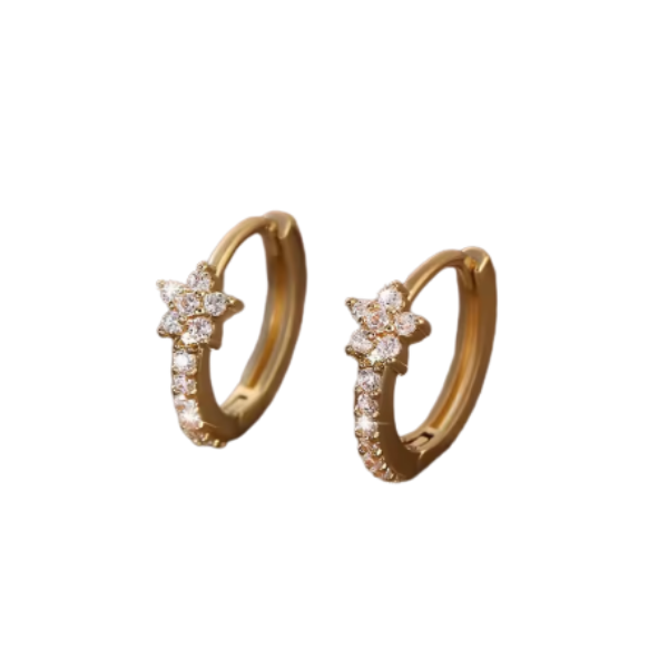 Flower Rhinestone Clicker Hoop Earrings