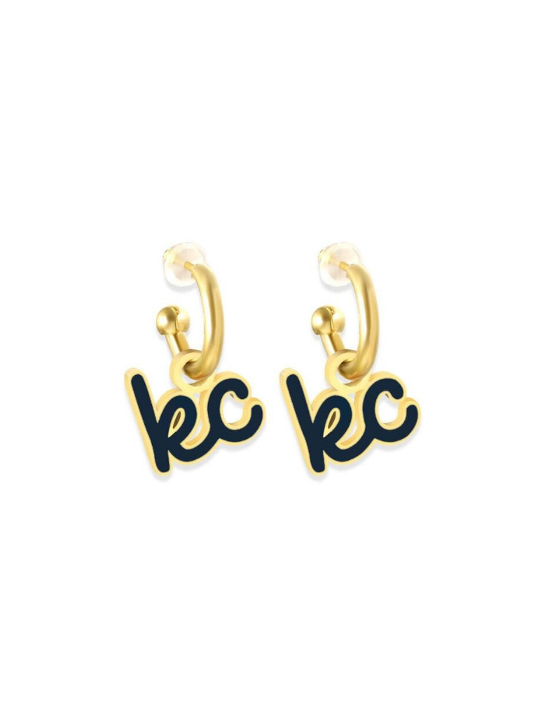 Kansas City Dark Blue Script Charm Huggie Hoop Earrings