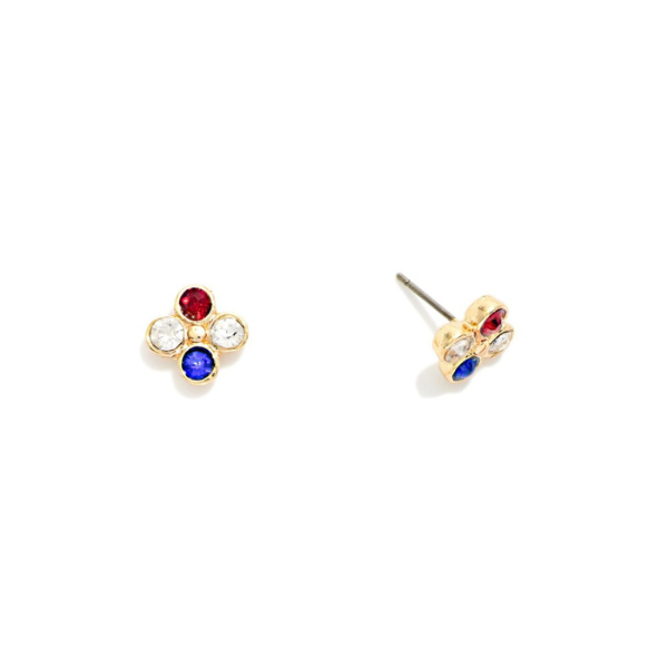 Red, White, Blue Quad Stone Stud Earrings