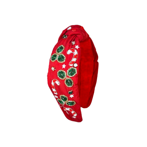 Holiday Beaded Headband - Candy Cane & Mistletoe