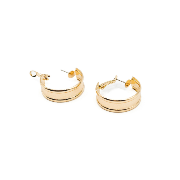 LA Gold Plated Medium Raised Border Band Hinge Earring