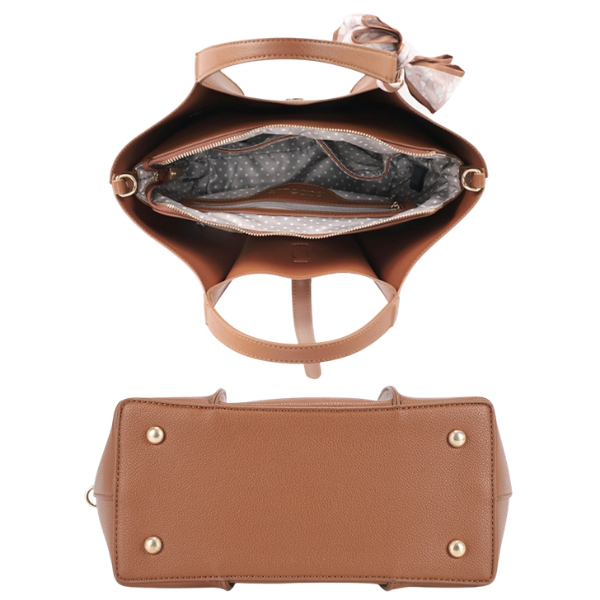 Tote Bag w/Bow Bag Charm - Brown