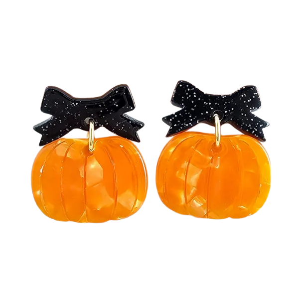 Pumpkin &amp; Black Bow Earrings