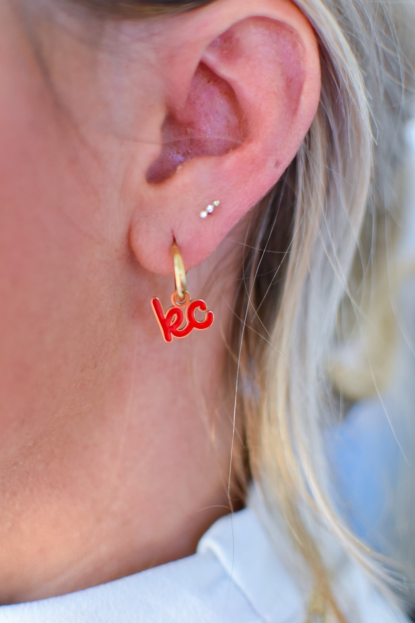 Kansas City Red Script Charm Huggie Hoop Earrings