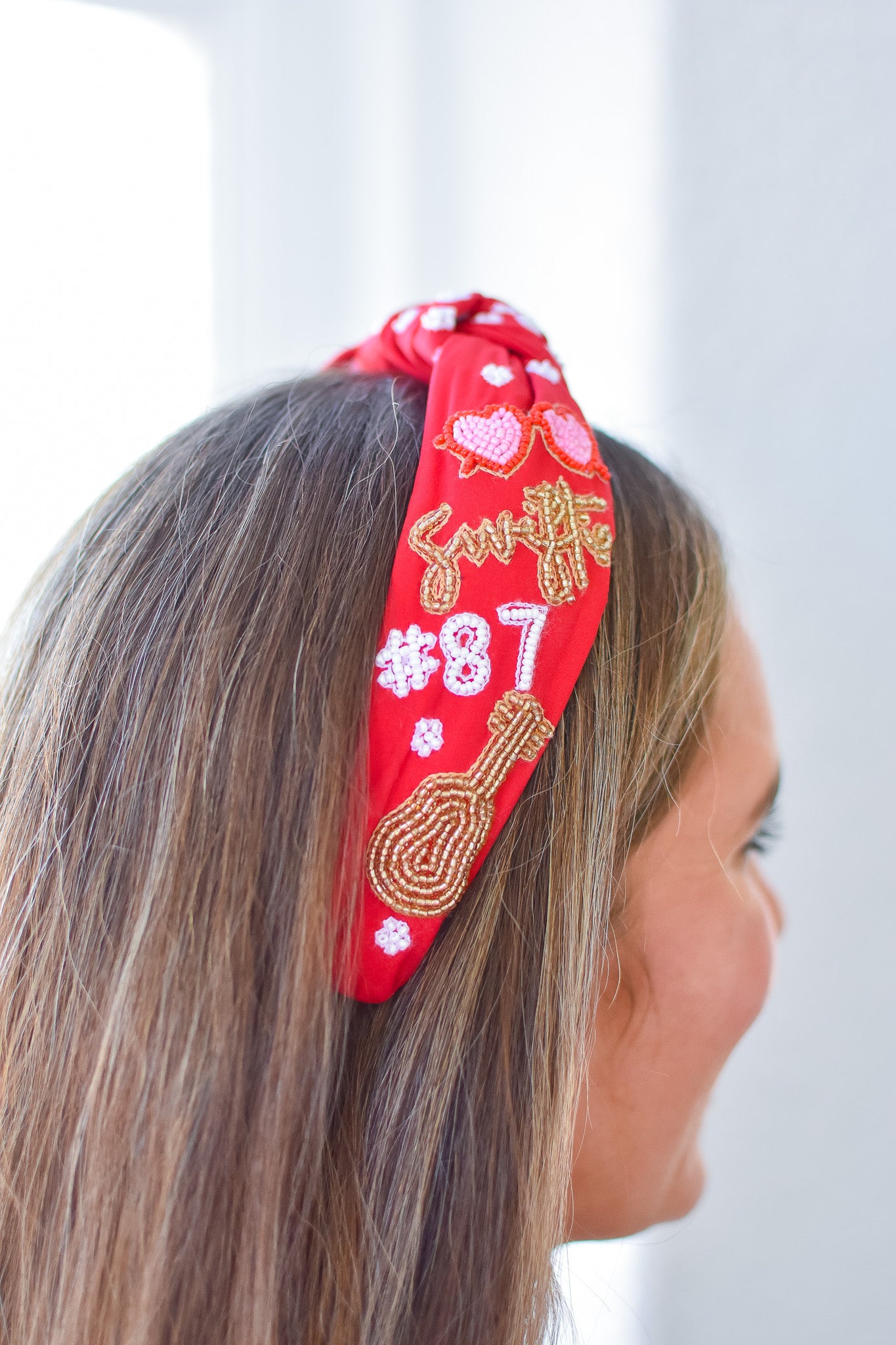 Swifty & #87 Red Beaded Headband