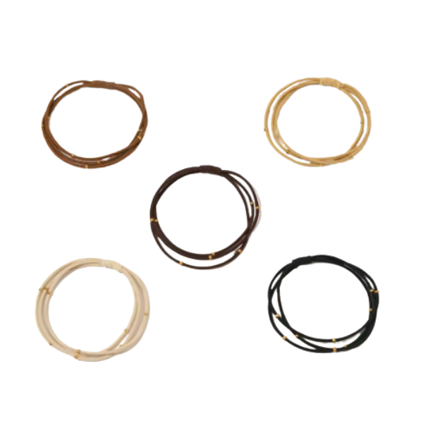 5pc Neutral Hair Ties w/Gold Bead Accents