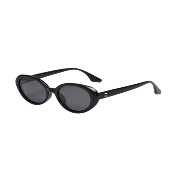 Vintage Style Small Framed Polarized Sunglasses - Black w/Black Lens