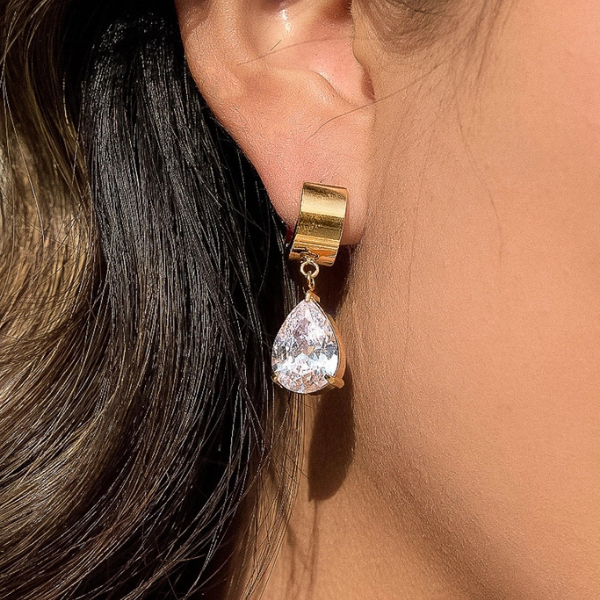 Glissade 18k Non-Tarnish CZ Drop Huggie Earrings