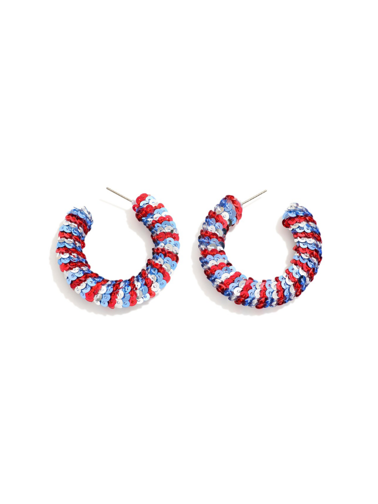 Red, White, and Blue Sequin Hoop Earrings