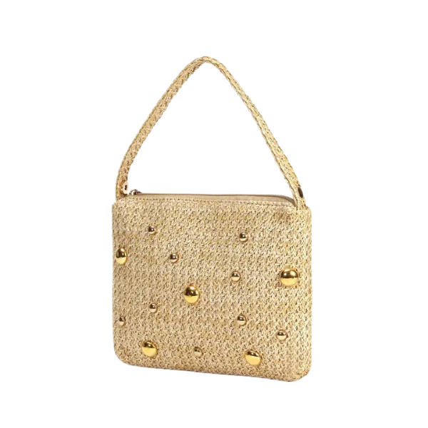Straw Clutch Bag w/Gold Rivet Accents