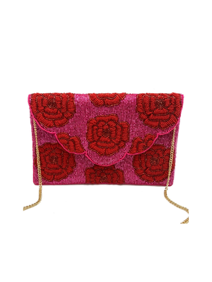 Red Roses Beaded Clutch Bag