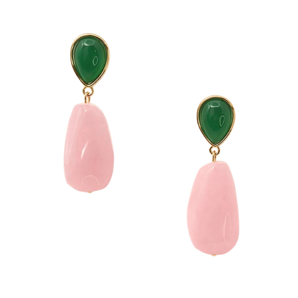 'Rosé & Emerald' Statement Stud Earrings