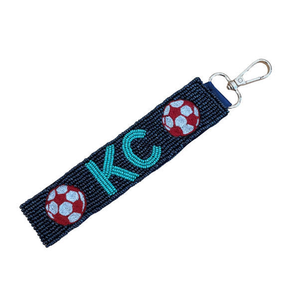 Kansas City Blue & Teal Soccer Beaded Keychain