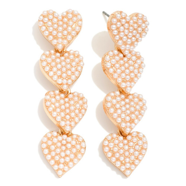 Pearl Heart Drop Statement Earrings