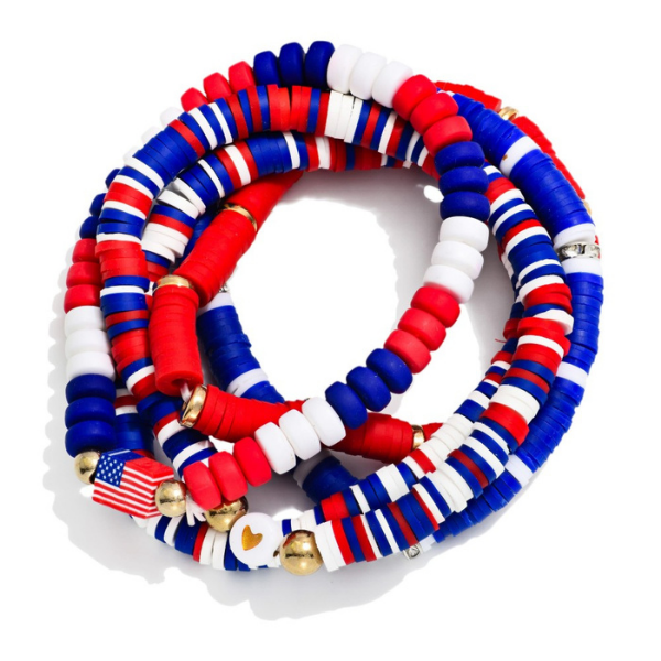 Red, White, Blue Beaded Bracelet Set