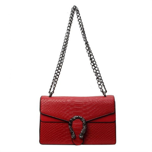 Croc Embossed Rectangle Shoulder Bag w/Chain Strap