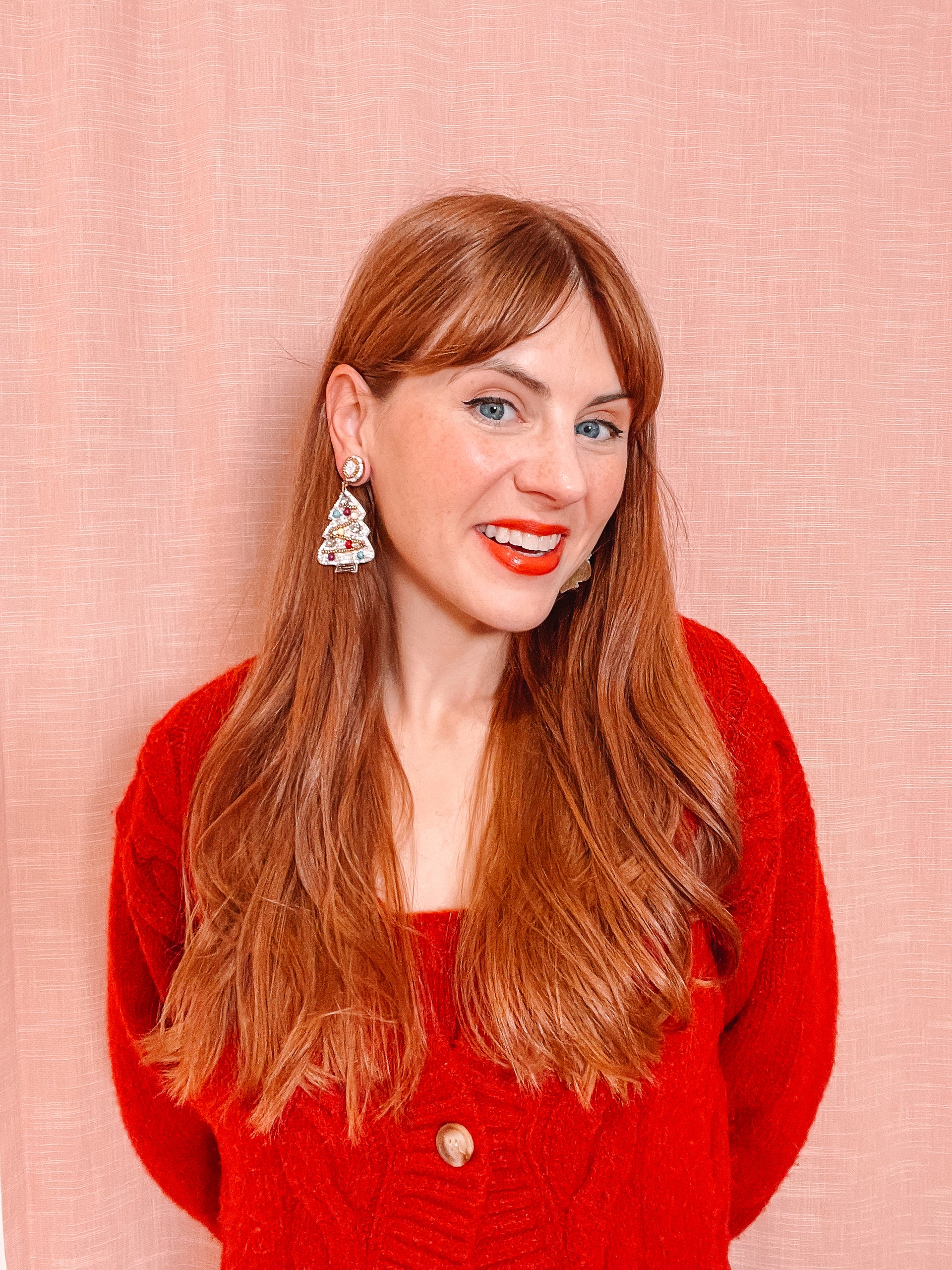 Holiday Earring - White beaded tree