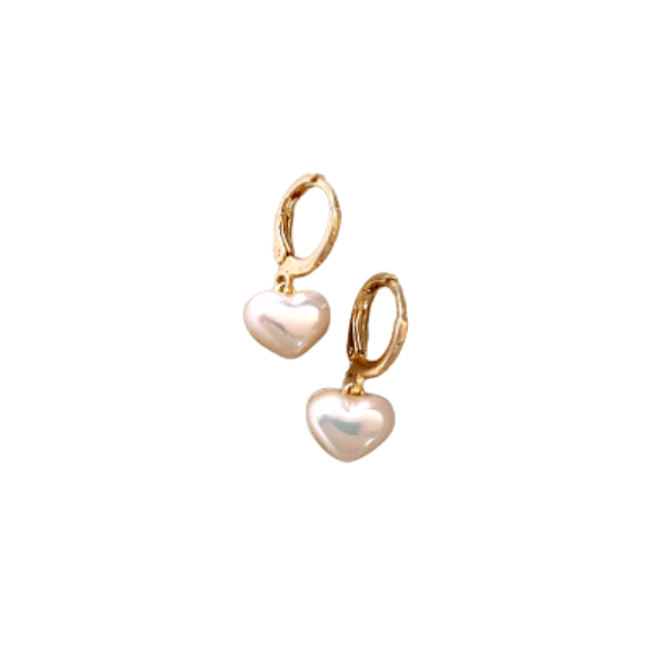 Pearl Heart Charm Clicker Hoop Earrings