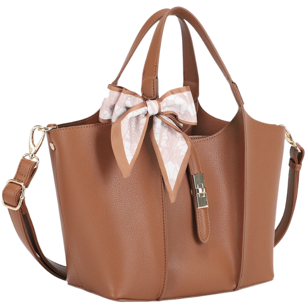 Tote Bag w/Bow Bag Charm - Brown